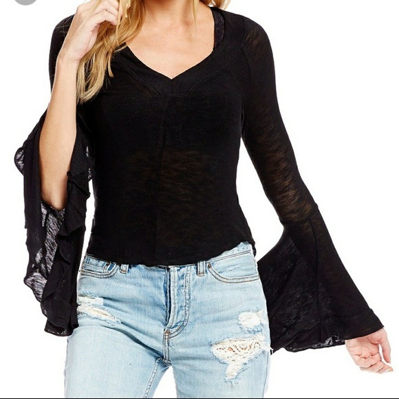 Free People Black Bell Sleeve Top 
